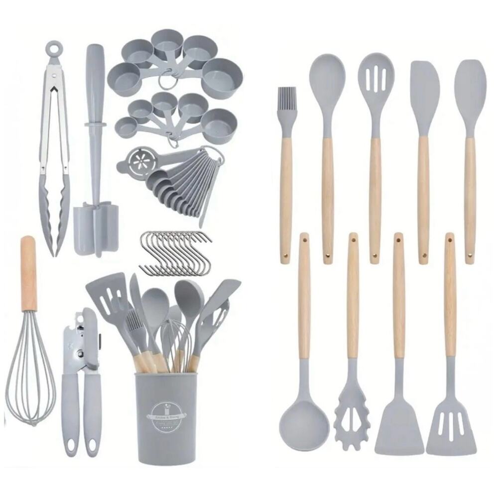NEW 46 Pc Gray Silicone Kitchen Utensil Cooking Measuring Baking Set Gift Idea